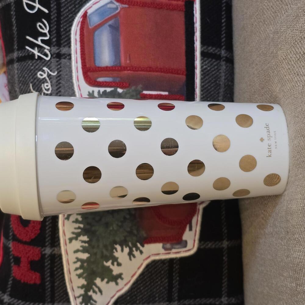 Kate Spade New York Travel Mug with Gold Polka Dots
